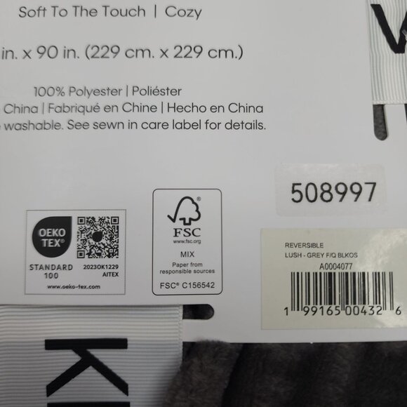 Calvin Klein Modern Reversible Full/Queen Blanket  Soft & Cozy 90"x90" Lush Grey - Picture 6 of 10